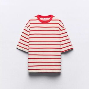 Zara Oversized Striped Red and White Shirt Size L